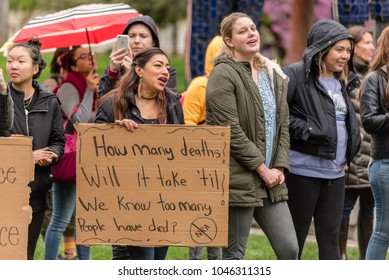 San Jose, California / USA - 03-14-18: San Jose State University Students Participate In The 1st National School Walkout Protest Rally For Gun Reform.