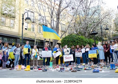 San Jose, California, USA - 03-24-2022: Rally in memory of children killed by russian army during first month of invasion in Ukraine