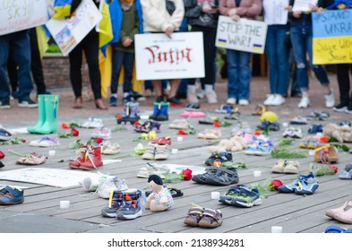 San Jose, California, USA - 03-24-2022: Rally in memory of children killed by russian army during first month of invasion in Ukraine