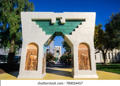 San Jose, California / USA - December 6, 2017 - Arch Of Dignity, Equality And Justice On The Grounds Of San Jose State University, San Francisco Bay Area