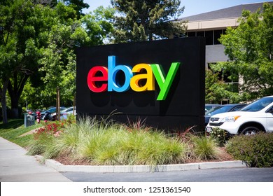 San Jose, California, USA - May 21, 2018: eBay's headquarters campus, Welcome center named Main Street. eBay Inc is a global e-commerce leader with  Marketplace, StubHub and Classifieds platforms