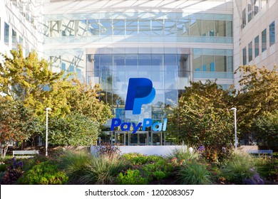 SAN JOSE, CALIFORNIA / USA - October 10, 2018: Exterior view of PayPal headquarters in Silicon Valley. PayPal Holdings, Inc. is an American company operating a worldwide online payments system