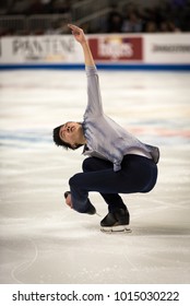 San Jose, CA/U.S.A. - January 6, 2018: Vincent Zhou Performs His Freeskate At The U.S. Figure Skating Championships.