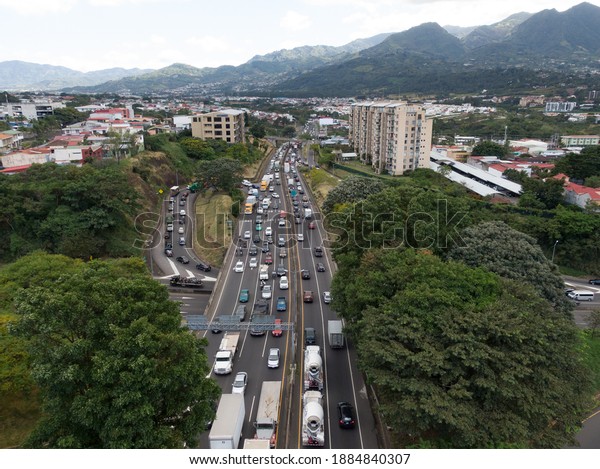 San Jose, San Jose  Costa Rica -\
12 20 2020: Beautiful aerial view of the Roads in Costa Rica\
