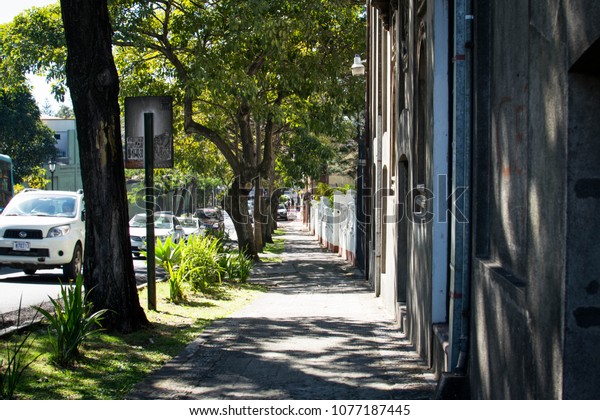 San Jose, Costa\
Rica. February 2, 2018. A side walk in downtown San Jose, Costa\
Rica, on a busy afternoon