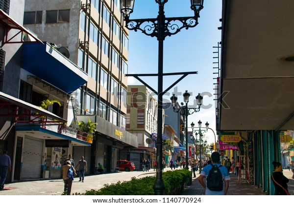 San Jose, Costa Rica.\
February 18, 2018. A bustling main street in downtown San Jose,\
Costa Rica