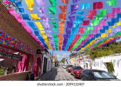 San Jose del Cabo, Baja California, Mexico, September 10, 2021: Scenic colonial streets and architecture of San Jose del Cabo in historic city center, hub for culture and numerous art galleries