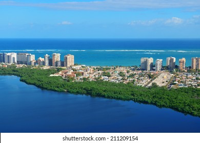 San Juan aerial view with blue sky and sea. Puerto Rico.