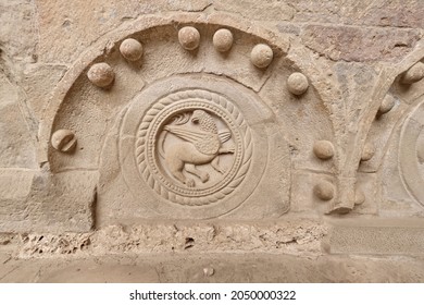 San Juan De La Peña, Aragon September 7, 2021, Headstone Of The Royal House Of Aragon In The Monastery Of San Juan De La Peña, Romanesque Work In Huesca.