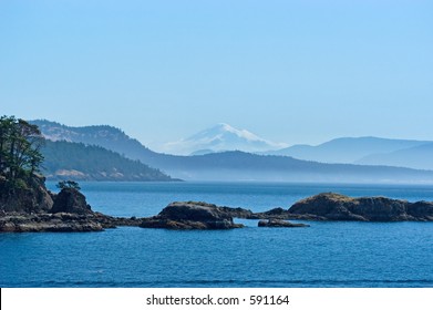 San Juan Islands With Mount Baker On Background