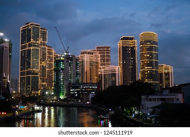 San Juan, Philippines - November 23, 2018: A View Of Rockwell Center Along Pasig River