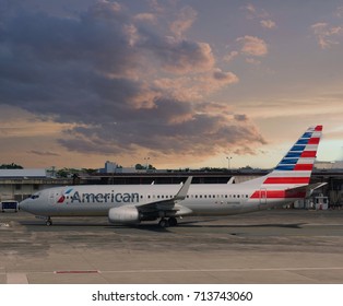 SAN JUAN, PUERTO RICO—MARCH 2017: An American Airlines Aircraft Gets Ready For Takeoff At The Luis Muñoz Marín International Airport In Puerto Rico.