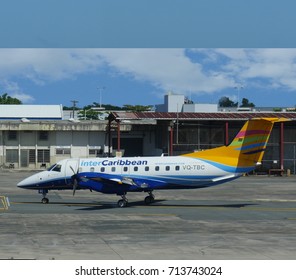 SAN JUAN, PUERTO RICO—MARCH 2017: An InterCaribbean Aircraft Waiting For Passengers To The Caribbean Islands Aat The Luis Muñoz Marín International Airport In Puerto Rico.