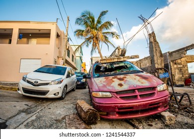 San Juan, Puerto Rico -11/21/2018 - Destroyed houses from hurricane Maria in Puerto Rico