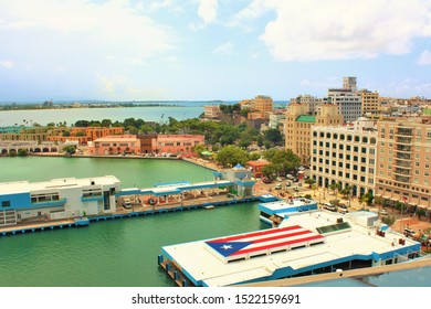 San Juan, Puerto Rico - August 20th 2019: View of San Juan, the capital city of Puerto Rico, taken from the top of a cruise ship docked in port.