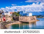 San Juan, Puerto Rico - February 28, 2018: View of Paseo del Morro National Recreational Trail, with La Fortaleza, Palacio de Santa Catalina (Saint Catherine