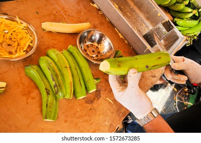 San Juan,Puerto Rico,may 05 2005, In The Making Of Fried Bananas  Puerto Rico Food Called Arañitas Only Making For Specail Celebration