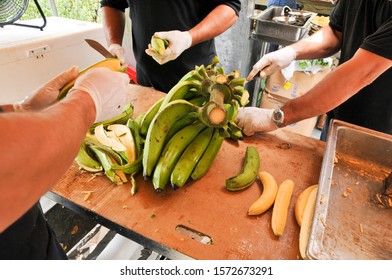 San Juan,Puerto Rico,may 05 2005, In The Making Of Fried Bananas  Puerto Rico Food Called Arañitas Only Making For Specail Celebration