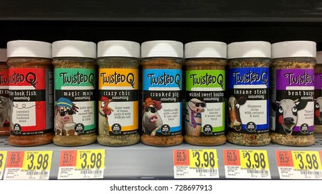 San Leandro, CA - August 24, 2017: Grocery Store Shelf With Twisted Q Seasonings. Twist’d Q Is An Unbeatable Line Of Seasonings, Hand Crafted And Competition Tested By Real BBQ Pit Master Champions.