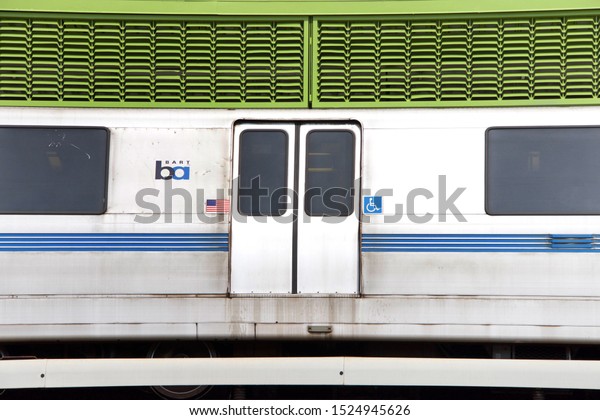 San Leandro, CA - Oct 06, 2019: The San\
Francisco Bay Area Rapid Transit train, referred to as BART has new\
service to Oakland International Airport from the Coliseum BART\
station in Oakland.