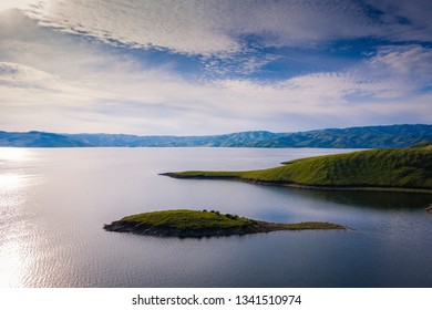 The San Luis Reservoir Is An Artificial Lake On San Luis Creek In The Eastern Slopes Of The Diablo Range Of Merced County, California. It Is The Fifth Largest Reservoir In California. Aerial Photo.