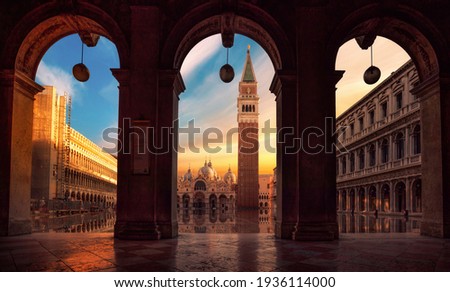 San Marco Place in Venice at the sunrise
