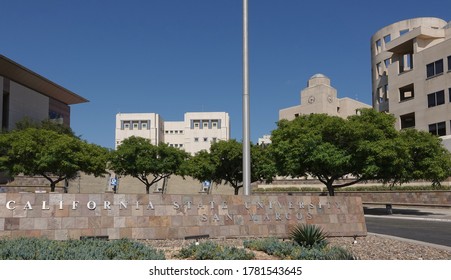 San Marcos, CA / USA - July 21, 2020: Main Entrance To California State University San Marcos (CSUSM) With Name