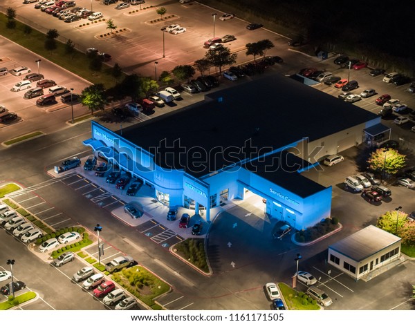 SAN MARCOS, TEXAS, USA -\
AUGUST 1, 2018: Aerial image of a Honda dealership in San Marcos\
Texas