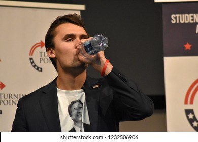 San Marcos, TX / United States - Oct. 24 2018: Turning Point USA Founder And President Charlie Kirk During A Visit To Texas State University In San Marcos.