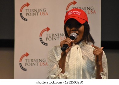 San Marcos, TX / United States - Oct. 24 2018: Turning Point USA Director Of Communications Candace Owens During A Visit To Texas State University In San Marcos.