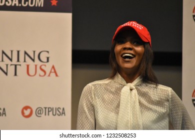 San Marcos, TX / United States - Oct. 24 2018: Turning Point USA Director Of Communications Candace Owens During A Visit To Texas State University In San Marcos.