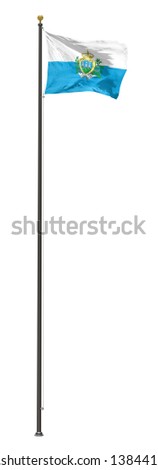San Marino flag on a pole, isolated on a white background