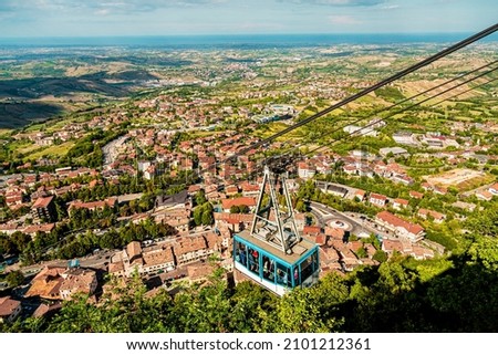 San Marino town panoramic view with aerial lift.