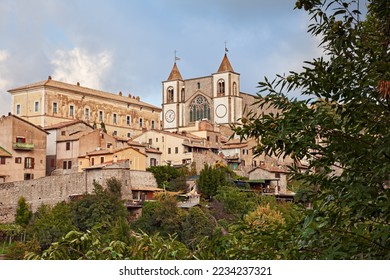 San Martino al Cimino, Viterbo, Lazio, Italy: cityscape of the old town with the medieval church and the ancient Doria Pamphilj Palace

