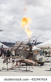 SAN MATEO, CA May 20 2016 - An Interactive Art Piece Spouts Fire During The 11th Annual Bay Area Maker Faire At The San Mateo County Event Center.