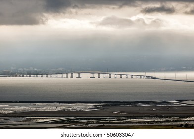 San Mateo-Hayward Bridge And Foggy San Francisco Peninsula, California, USA