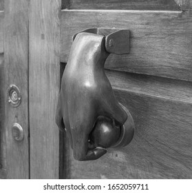 San Miguel De Allende, Guanajuato / Mexico - 07/02/2008: Hand Door Knocker With Ball          