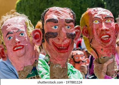 SAN MIGUEL DE ALLENDE, MEXICO-Apr 8, 2007:Paper Mache Heads Collected By Spectators Of The Firing Of The Judases, An Easter Custom Of Exploding Effigies Of Modern Traitors, Like Unpopular Politicians.