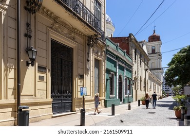 San Miguel de Tucuman, Tucuman, Argentina. 02-13-2022. Streets with few people and old colonial-style buildings.
