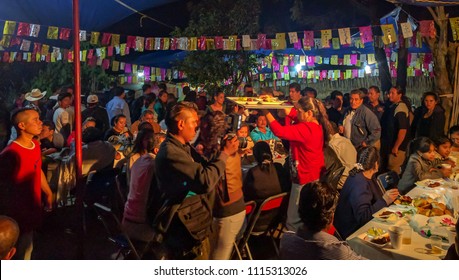 SAN PEDRO APOSTAL, OAXACA-July 2, 2016. A Host Family Serves A Meal To The Hundreds Of Local Residents To Celebrate The Calenda San Pedro, An Annual Regional Calendar Event That Honors St Peter.