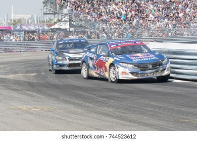 San Pedro, CA - October 14, 2017: Ralleycross Drivers Competing During The Red Bull GRC Global Rallycross Championship.