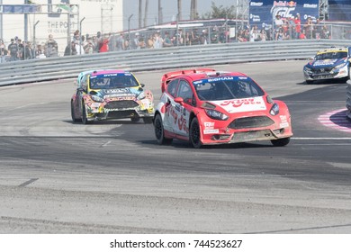 San Pedro, CA - October 14, 2017: Ralleycross Drivers Competing During The Red Bull GRC Global Rallycross Championship.