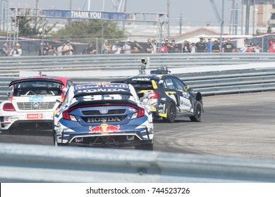 San Pedro, CA - October 14, 2017: Ralleycross Drivers Competing During The Red Bull GRC Global Rallycross Championship.