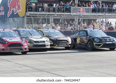 San Pedro, CA - October 14, 2017: Ralleycross Drivers Competing During The Red Bull GRC Global Rallycross Championship.