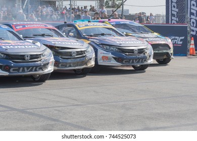 San Pedro, CA - October 14, 2017: Ralleycross Drivers Competing During The Red Bull GRC Global Rallycross Championship.