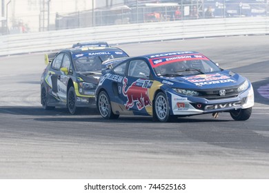 San Pedro, CA - October 14, 2017: Ralleycross Drivers Competing During The Red Bull GRC Global Rallycross Championship.