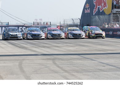 San Pedro, CA - October 14, 2017: Ralleycross Drivers Competing During The Red Bull GRC Global Rallycross Championship.