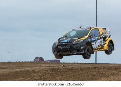 SAN PEDRO, CA - SEP 20: Nelson Piquet Jr. Jumps At The Red Bull GRC Global Ralleycross In San Pedro, CA On September 20, 2014