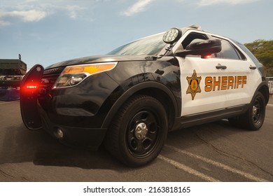 San Pedro, California - 
May 28, 2022:
Riverside County Sheriff's Department Black And White SUV Cruiser On Display At LA Fleet Week 2022
