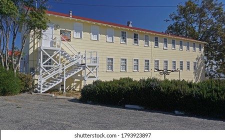 San Pedro, California USA - August 9, 2020: Angels Gate Cultural Center Building B, Original Part Of Fort MacArthur From 1940s. Former Army Barracks Now Artist And Exhibition Spaces